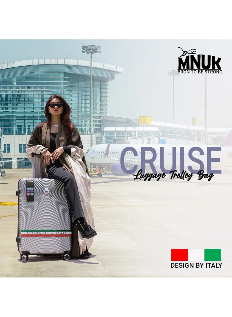 MNUK Cruise Checked Luggage | Hardside Soft Handle Trolley with TSA Lock |Double 360° 4 Wheeler| Medium-24Inch| Silver