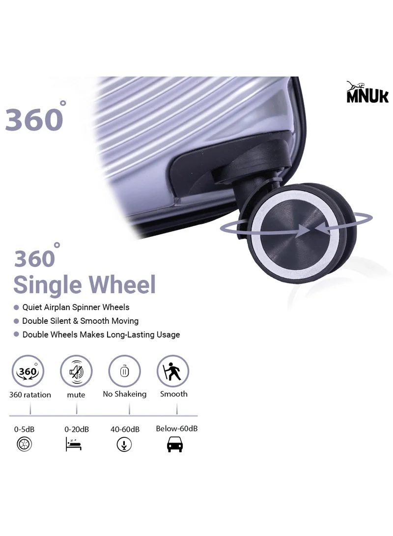 MNUK Cruise Checked Luggage | Hardside Soft Handle Trolley with TSA Lock |Double 360° 4 Wheeler| Medium-24Inch| Silver