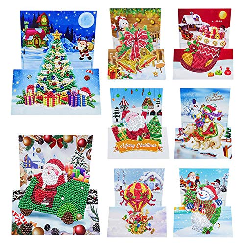 OWAY Diamond Art Christmas Cards Diamond Painting Three-Dimensional Christmas Diamond Painting Cards for Holiday & Gift-Giving (8 Pack) - Image 1