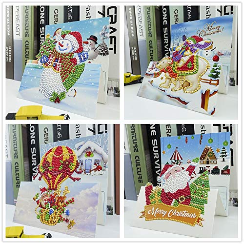 OWAY Diamond Art Christmas Cards Diamond Painting Three-Dimensional Christmas Diamond Painting Cards for Holiday & Gift-Giving (8 Pack) - Image 5