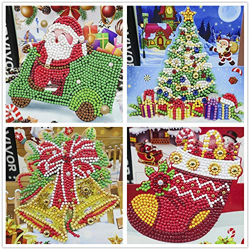 OWAY Diamond Art Christmas Cards Diamond Painting Three-Dimensional Christmas Diamond Painting Cards for Holiday & Gift-Giving (8 Pack) - Image 4