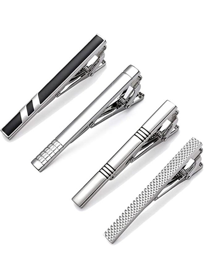 GUSGU Tie Clips for Men, 4 Pack Classic Tie Clip Silver Necktie Tie Bar Pinch Clips Suitable for Wedding Anniversary Business and Daily Life 5.8cm - Image 1