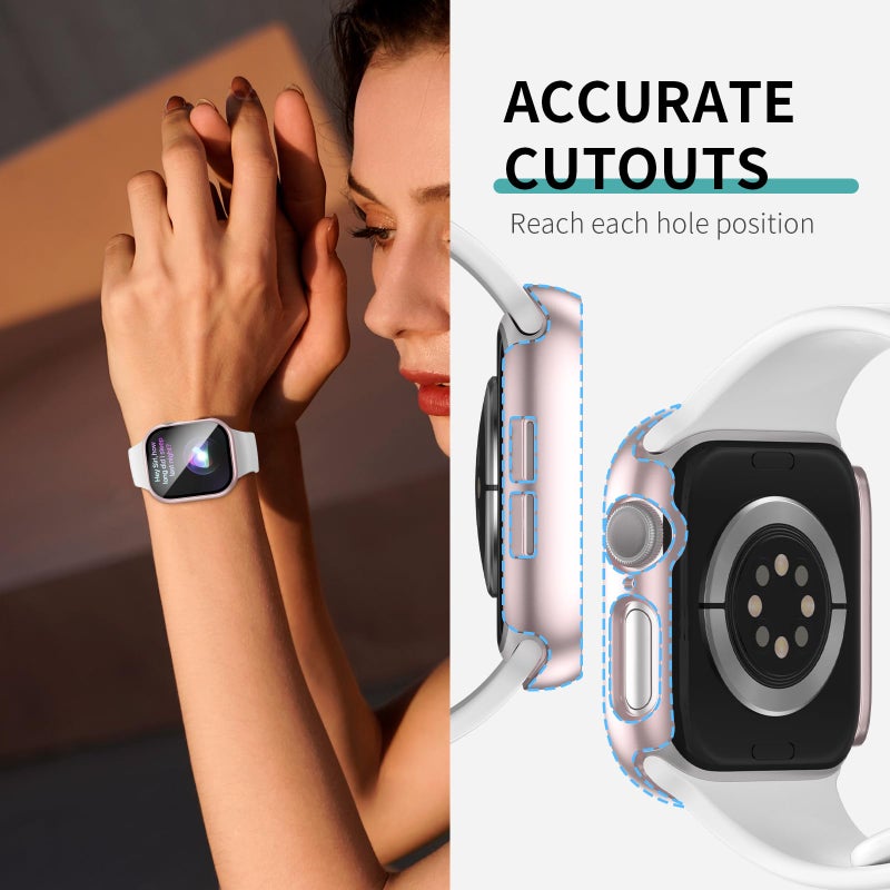 COMMUTER 3 Pack Case with Tempered Glass Screen Protector for Apple Watch SE3/SE 2/1 Series 6/5/4 40mm, Hard PC Ultra-Thin Cover for iwatch SE 3/SE 2/SE/6/5/4 40mm, Starlight/Clear/Rose Gold - Image 5