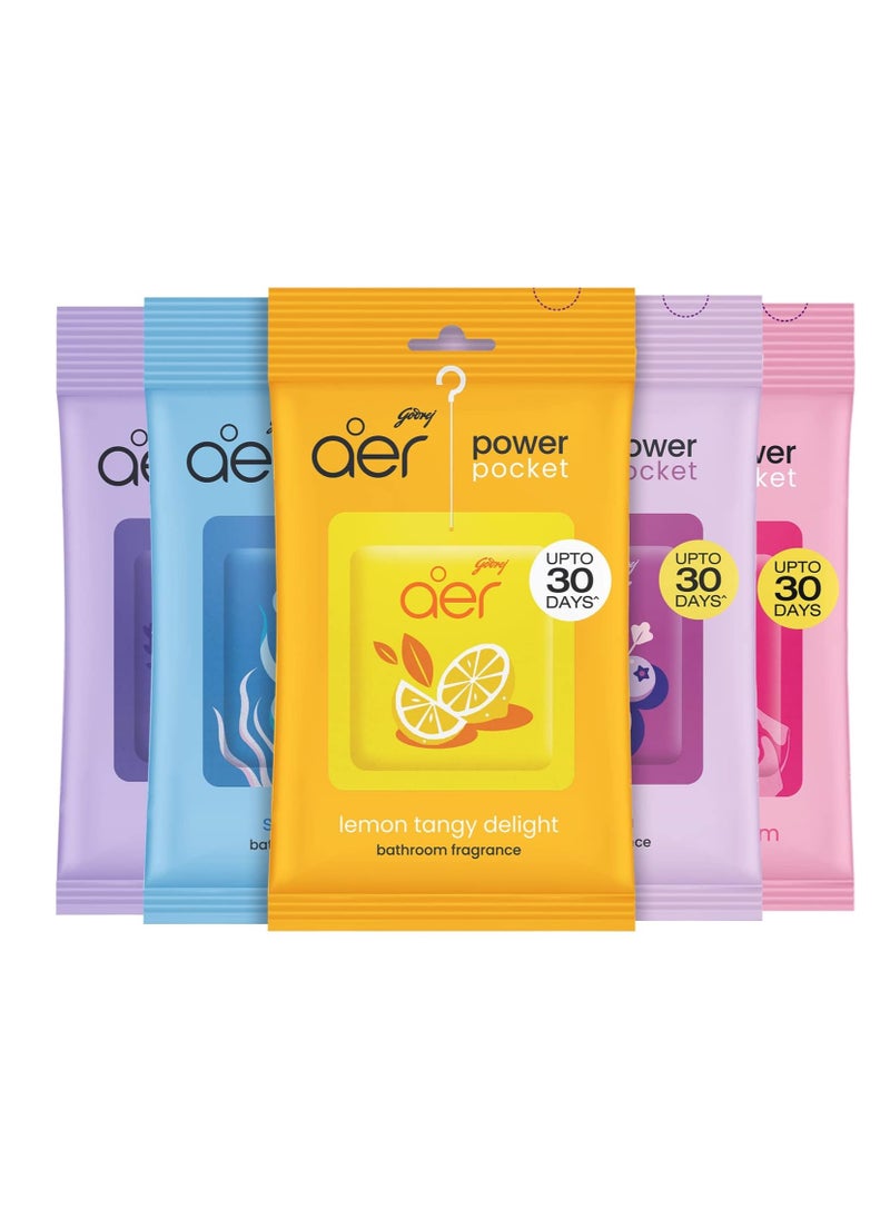 Godrej Aer Godrej aer Power Pocket Air Freshener- Bathroom and Toilet Lasts Up to 30 days Assorted Pack of 5 (50g), Multicolour  - Image 1