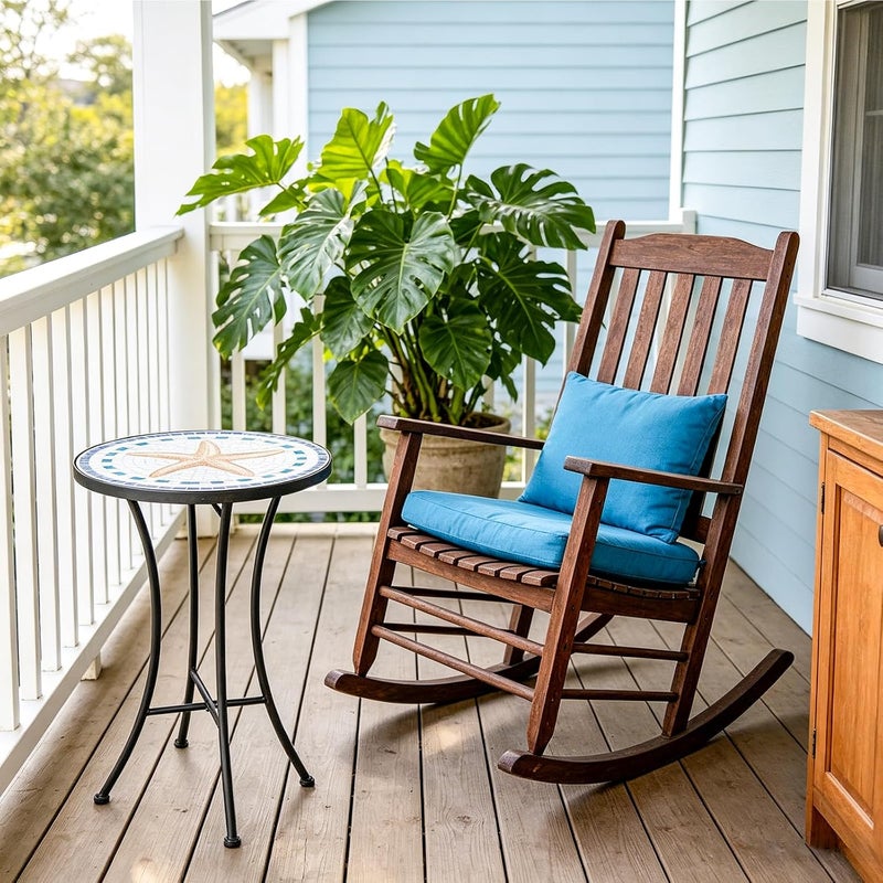 Vipush Mosaic Outdoor Side Table, 14" Round Folding Plant Stand for Patio Garden Backyard Balcony Porch Indoor Accent End Table for Living Room, Ceramic Tabletop with Black Iron, Starfish - Image 5