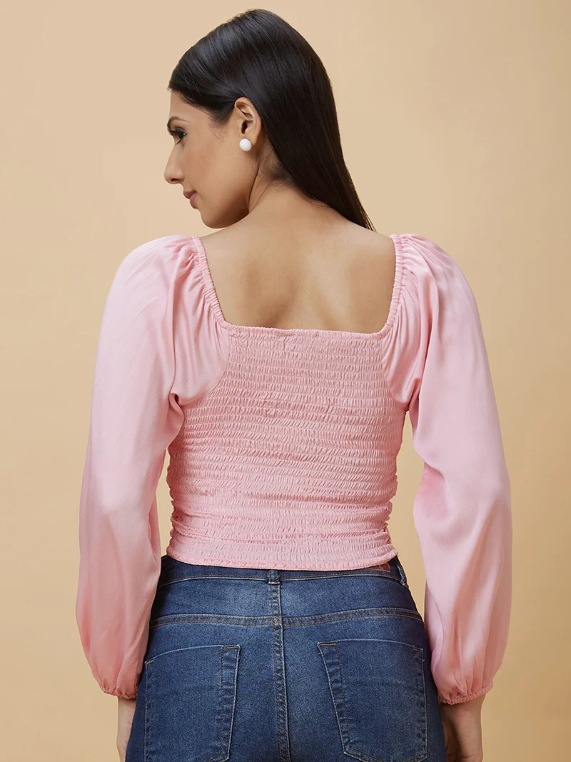 globus Women Gathered Puff Sleeve Crop Top