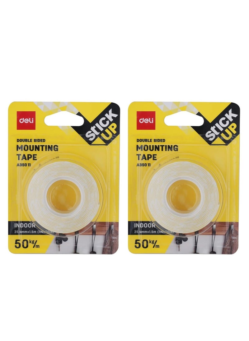 Deli 2-Piece Stick Up Double Sided Mounting Tape White  - Image 1