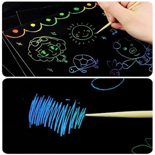 Finemoe Scratch Book with Stencil Scale for Kids, Bulk Return Gifts for Birthday, Magic Activity Kit, Thoughtful Return Gifts for Girls & Boys Ages 3 & Above, Art & Craft Kit for Kids (Large 6 Set) - Image 5