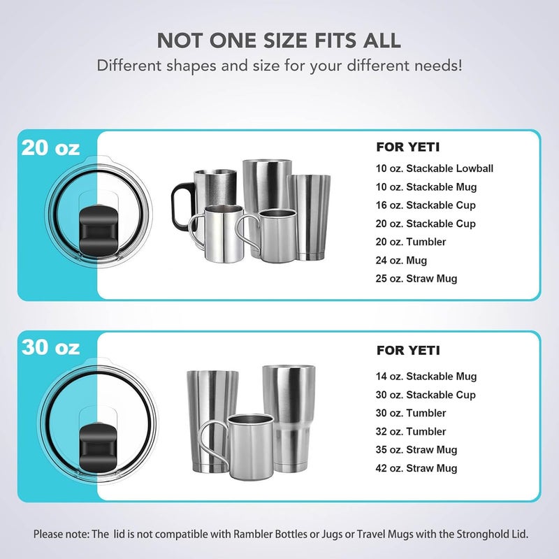 SOONSURE 30 oz Tumbler Lid, Replacement Lids Compatible for YETI 30/32 oz Tumbler, 14 oz Mug and 35 oz Straw Mug, 2 Pack Travel Spill Proof Cup Lids Covers with Magnetic Slider Switch, BPA Free - Image 3