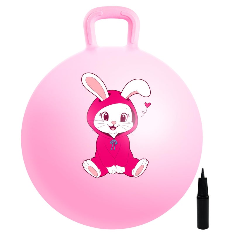 EVERICH TOY Hopper Ball Pink Bunny Hopping Toys for Kids 18 Inch Bouncy Ball with Handle Indoor Outdoor Inflatable Hoppity Hop Toys for Girls Boys Gift with Pump - Image 3