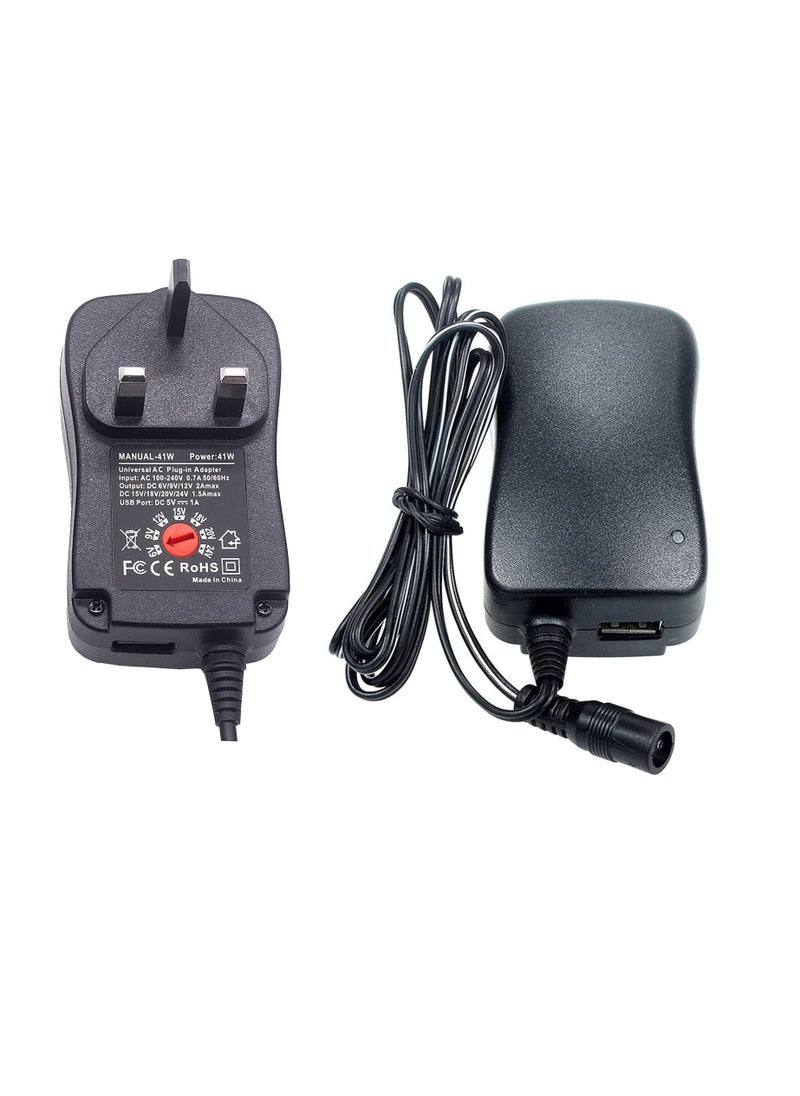 Excefore - 30W UK International Power Adapters - AC to DC Power Transformer Universal 3V 4.5V 5V 6V 7.5V 9V 12V 1A 1000mA with 6Pcs DC Replaceable Tips for Household Electronic Devices CCTV Cameras TV Box - Image 1