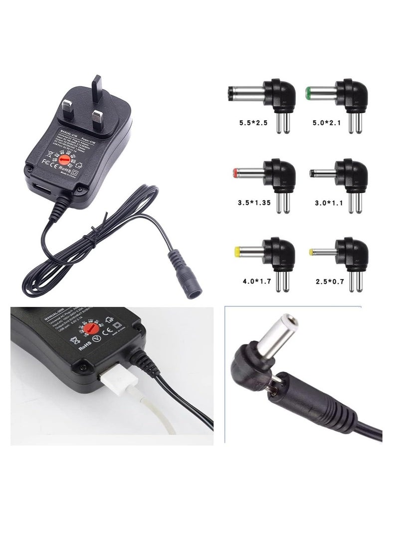 Excefore - 30W UK International Power Adapters - AC to DC Power Transformer Universal 3V 4.5V 5V 6V 7.5V 9V 12V 1A 1000mA with 6Pcs DC Replaceable Tips for Household Electronic Devices CCTV Cameras TV Box - Image 1