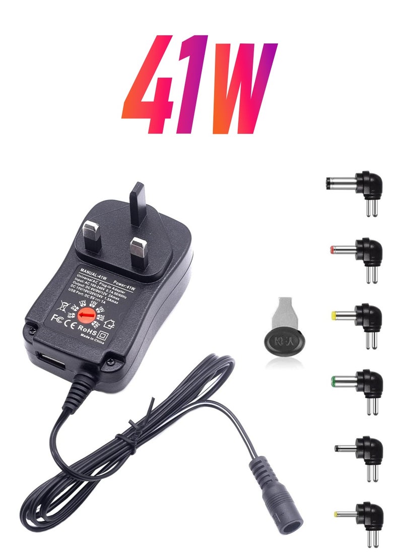 Excefore - 30W UK International Power Adapters - AC to DC Power Transformer Universal 3V 4.5V 5V 6V 7.5V 9V 12V 1A 1000mA with 6Pcs DC Replaceable Tips for Household Electronic Devices CCTV Cameras TV Box - Image 1