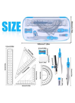SRLIWHITE 10-Piece Geometry Set with Compass, Pencil, Eraser, Sharpener, Protractor, Set Squares, Ruler, Lead Refills, Durable Storage Case for Students, Artists, Professionals  - Image 2