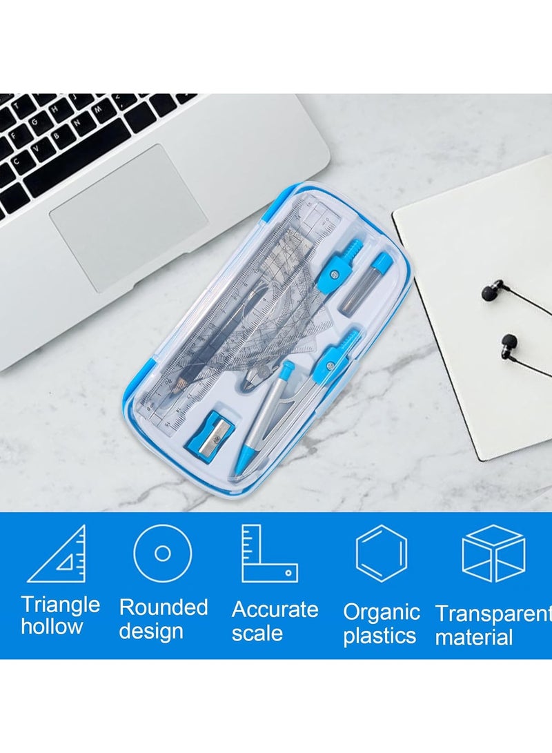 اسرلي وايت مجموعة هندسية مكونة من 10 قطع مع بوصلة وقلم رصاص وممحاة ومبراة ومنقلة ومربعات ثابتة ومسطرة وعلب رصاص قابلة لإعادة التعبئة وحقيبة تخزين متينة للطلاب والفنانين والمحترفين - Image 4