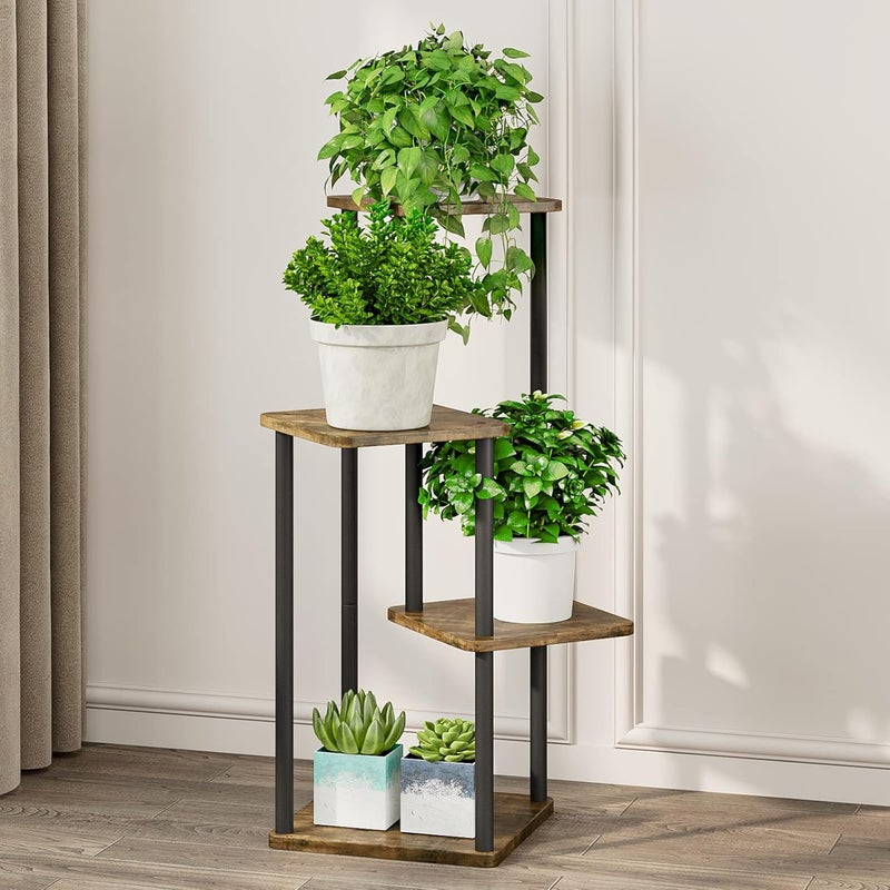 AZERPIAN Plant Stand 4 Tier Indoor Metal Flower Shelf for Multiple Plants Corner Tall Flower Holders for Patio Garden Living Room Balcony Bedroom, Black (4 Tier-Black) - Image 1