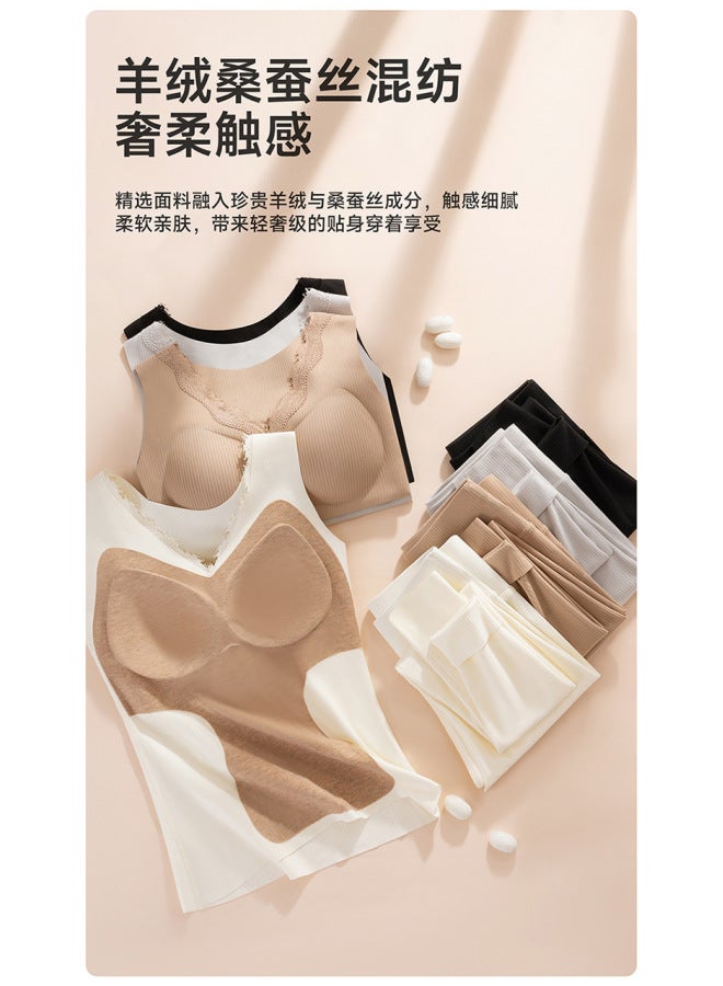 Warm Ginger Camellia Oil Cashmere Silk Thermal Long-sleeve Set Women's V-neck Slim-fit Base Layer Top And Bottom Set Autumn Clothes
