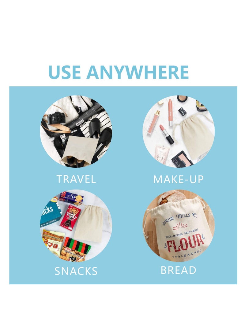 KASTWAVE 12 عبوة من أكياس المنتجات القابلة لإعادة الاستخدام مقاس 17 سم × 23 سم، أكياس موسلين مع أربطة للتسوق والتخزين، أكياس من القطن الطبيعي بنسبة 100%، قابلة للغسل، قابلة للتحلل البيولوجي، للفاكهة والخضروات والمزيد، آمنة على الطعام - Image 5
