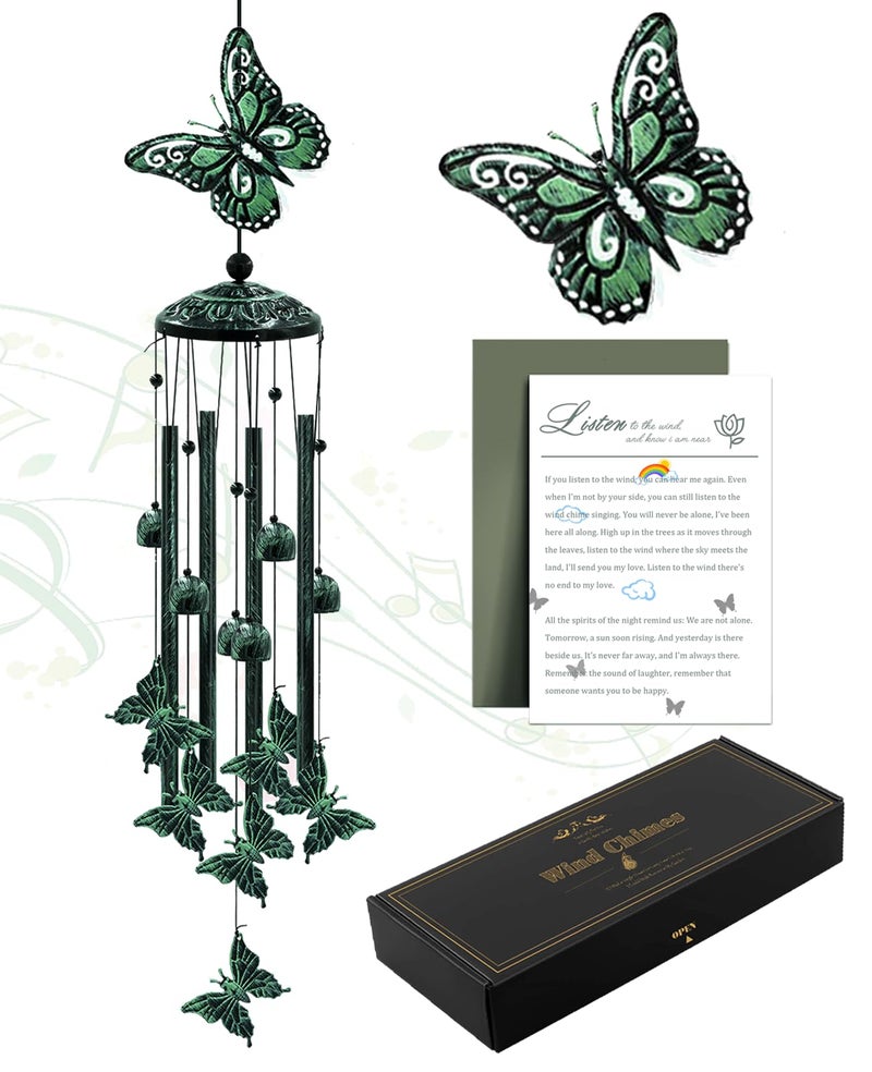 Wind Chimes for Outside 33 Butterfly Wind Chimes Outdoor Gifts for Women Mom Grandma Birthday Gift for Garden Porch Patio Home Decor Green