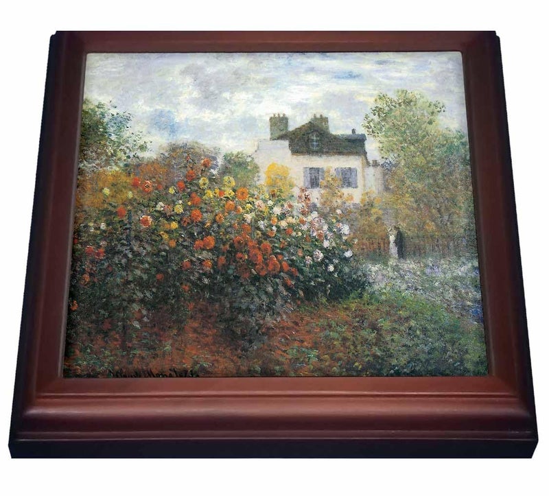 3dRose Monets Garden at Argenteuil by Claude Monet 1873 Trivet with Ceramic Tile 8 by 8 Brown