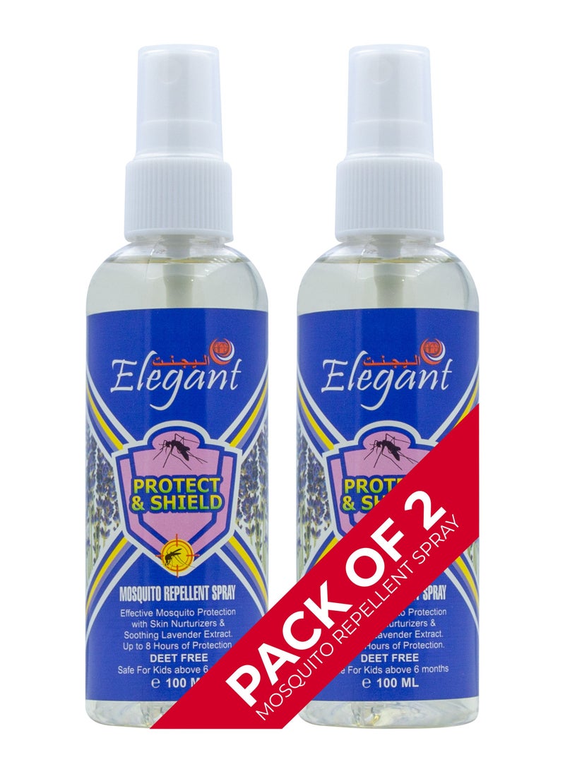 Elegant Mosquito & Tick Repellant Spray – 100ML – Pack of 2 – Soothing Lavender – Deet FREE – Tick, Insect & Mosquito Repellant, 8H Protection, Protect & Shield Spray | DEET-FREE Spray SAFE for Kids  - Image 1