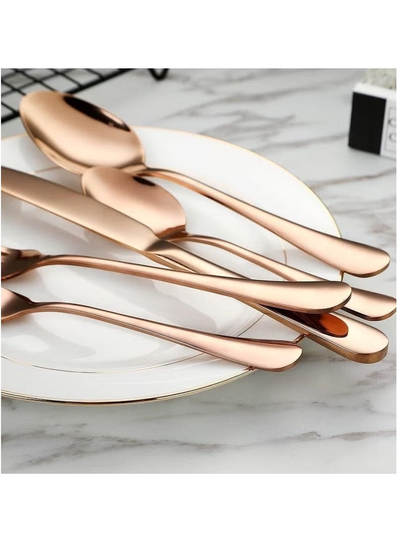 Huitich 24-Piece Stainless Steel Cutlery Set with Stand – Rose Gold Finish - Image 4