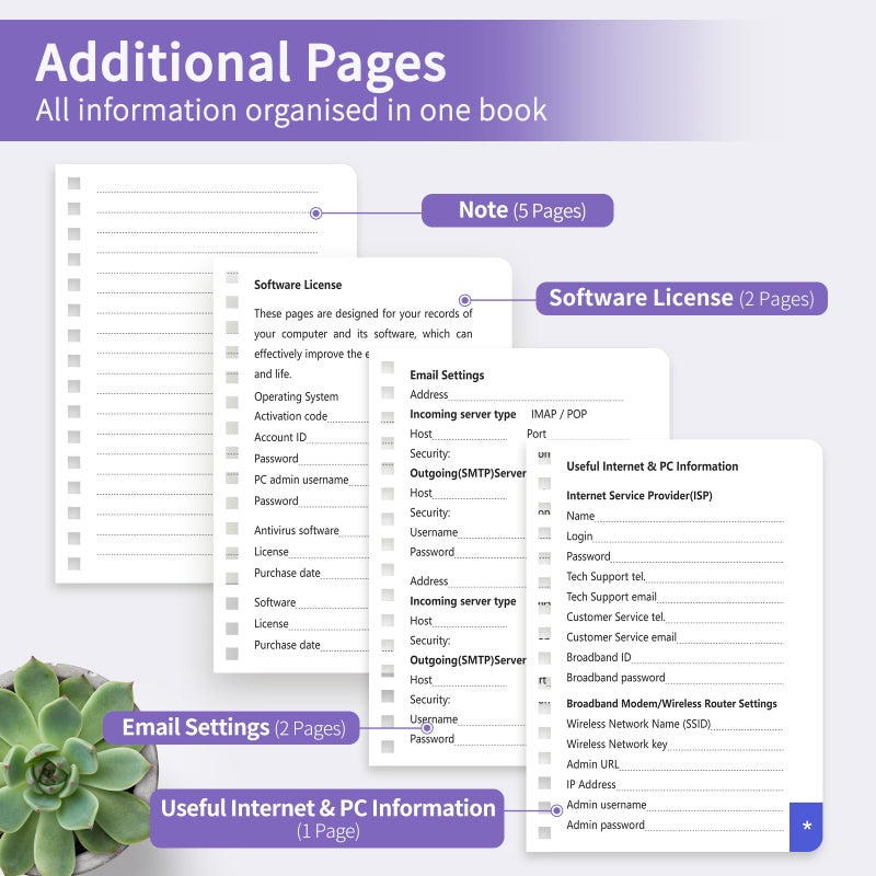 Blugool Small Password Book with Alphabetical Tabs, Password Keeper Book for Seniors, Individual & Colorful Tabs, Spiral Hardcover Password Notebook Small for Website Logins, 4.7" x 5.8", Purple - Image 5