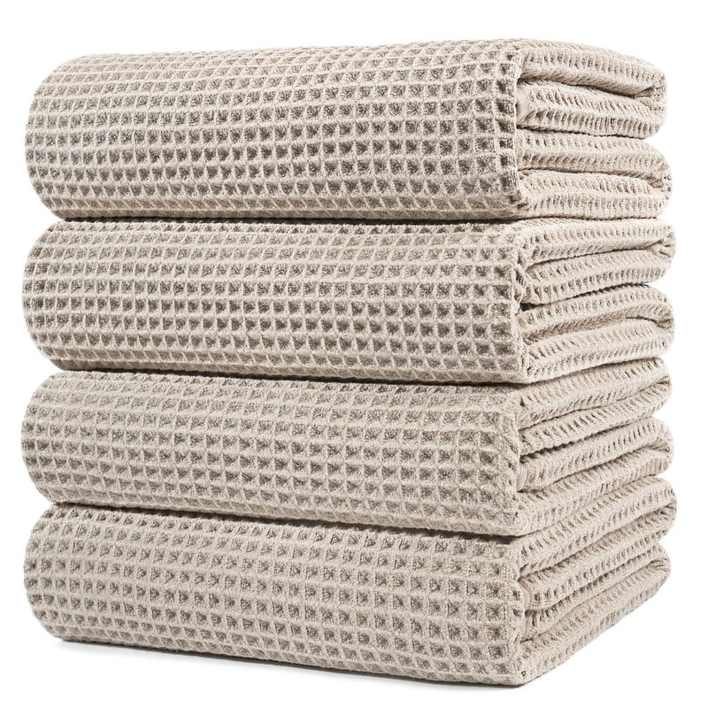 POLYTE Microfiber Oversize Quick Dry Lint Free Bath Towel, 60 x 30 in, 4 Pack (Waffle Weave) - Image 1