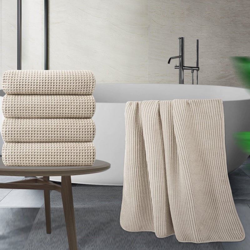 POLYTE Microfiber Oversize Quick Dry Lint Free Bath Towel, 60 x 30 in, 4 Pack (Waffle Weave) - Image 5