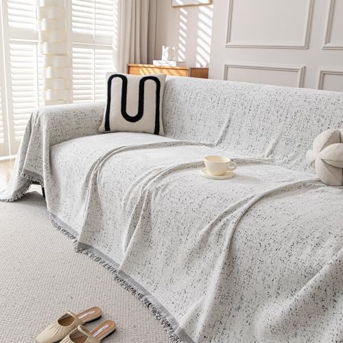 KaviKon Boho Chenille Couch Cover for Dogs, Non Slip Sofa Cover, Couch Slipcover Covers for 3 Cushion, Furniture Protector with Tassels for Pets Washable, 71"x118", Speckled Grey - Image 5