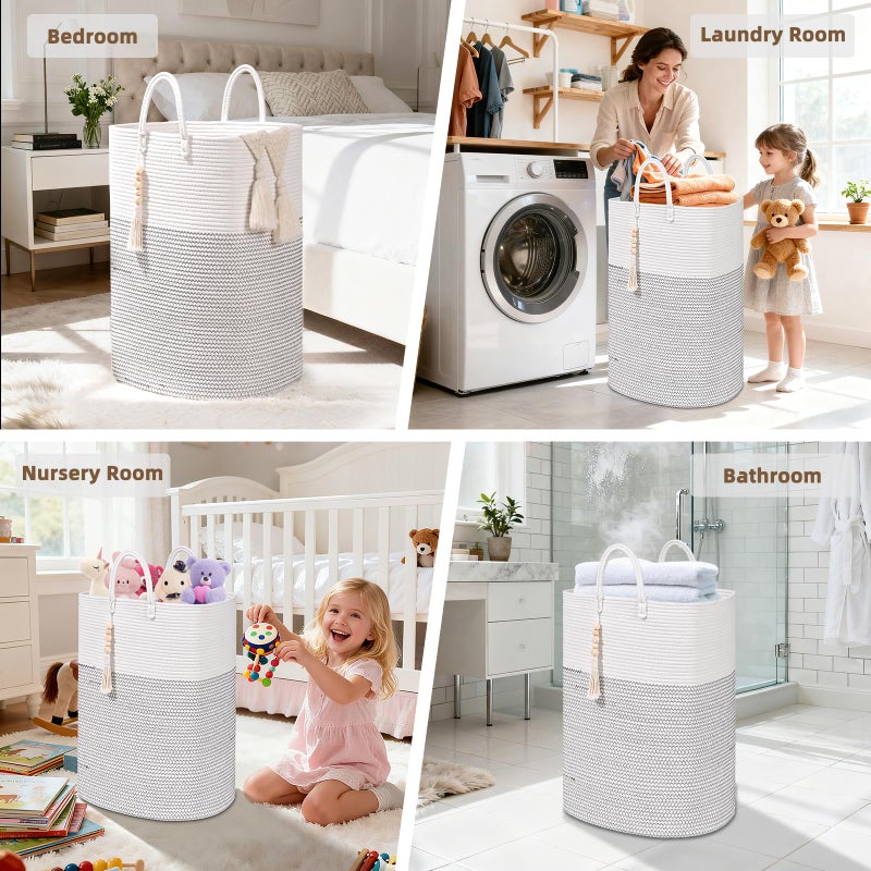 WENMER Woven Laundry Basket for Clothes, 65L Large Rectangle Laundry Hampers, Nursery Storage Basket for Toys, Tall Dirty Clothes Hamper for Bedroom Aesthetic, Bathroom, Laundry Room - Image 5