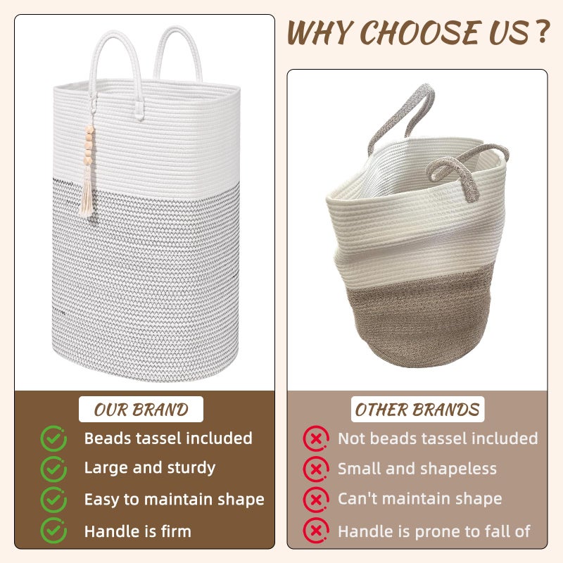 WENMER Woven Laundry Basket for Clothes, 65L Large Rectangle Laundry Hampers, Nursery Storage Basket for Toys, Tall Dirty Clothes Hamper for Bedroom Aesthetic, Bathroom, Laundry Room - Image 4