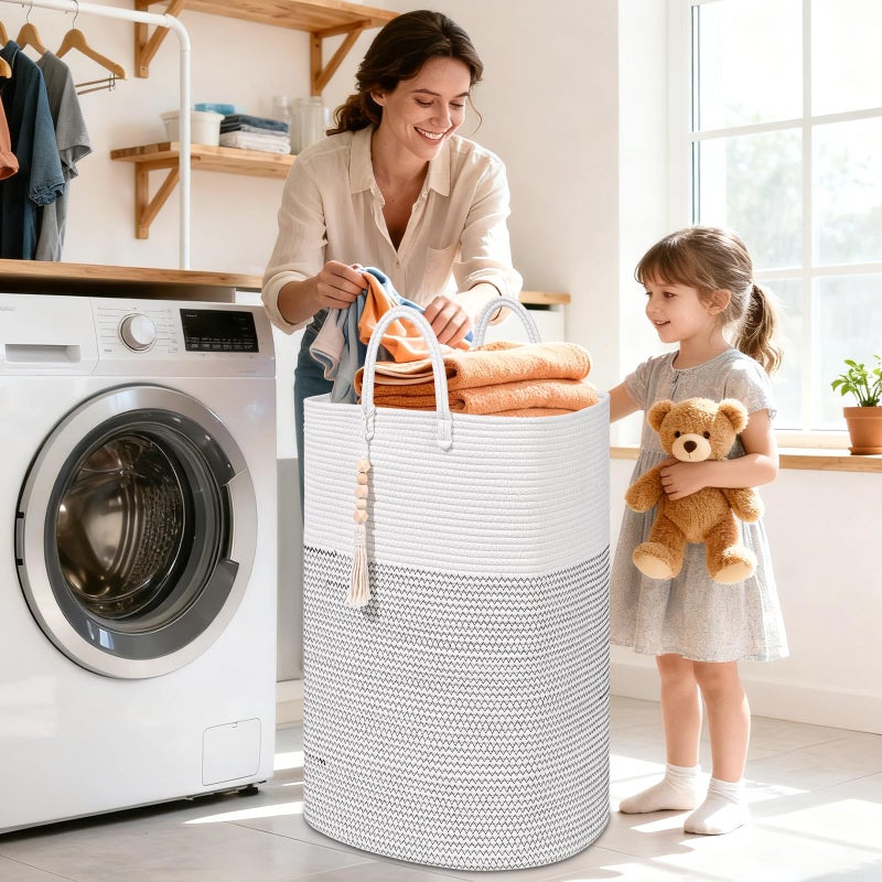 WENMER Woven Laundry Basket for Clothes, 65L Large Rectangle Laundry Hampers, Nursery Storage Basket for Toys, Tall Dirty Clothes Hamper for Bedroom Aesthetic, Bathroom, Laundry Room - Image 2