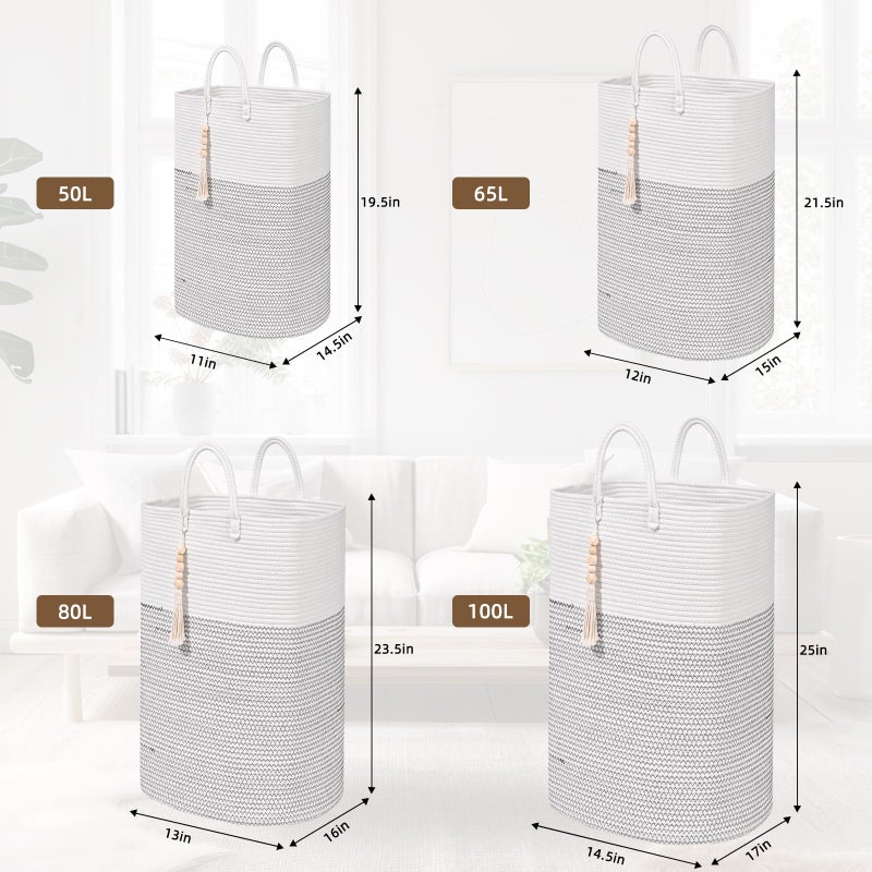 WENMER Woven Laundry Basket for Clothes, 65L Large Rectangle Laundry Hampers, Nursery Storage Basket for Toys, Tall Dirty Clothes Hamper for Bedroom Aesthetic, Bathroom, Laundry Room - Image 3