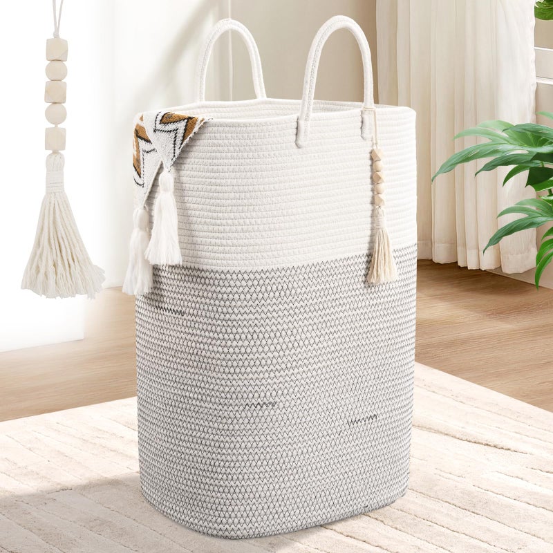 WENMER Woven Laundry Basket for Clothes, 65L Large Rectangle Laundry Hampers, Nursery Storage Basket for Toys, Tall Dirty Clothes Hamper for Bedroom Aesthetic, Bathroom, Laundry Room - Image 1