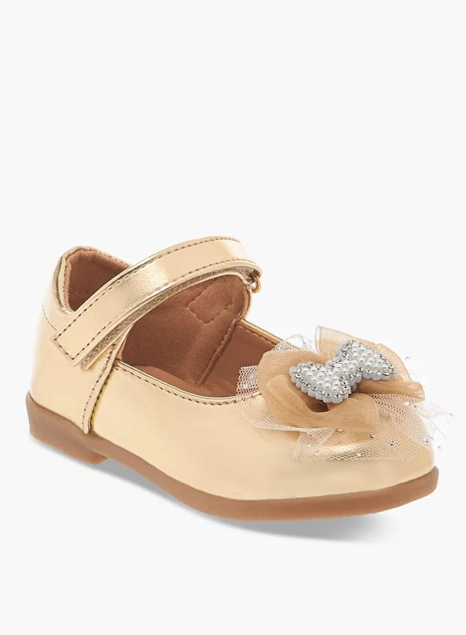 Flora Bella By Shoexpress Girls Floral Bella Bow Embellished Mary Jane Shoes with Hook and Loop Closure