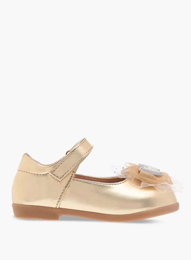 Flora Bella By Shoexpress Girls Floral Bella Bow Embellished Mary Jane Shoes with Hook and Loop Closure