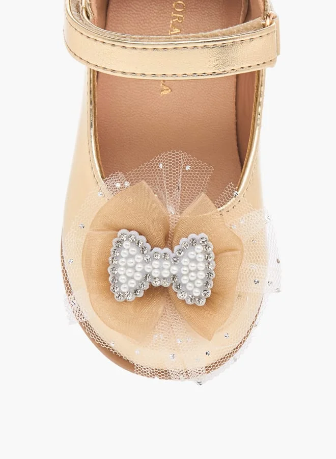 Flora Bella By Shoexpress Girls Floral Bella Bow Embellished Mary Jane Shoes with Hook and Loop Closure