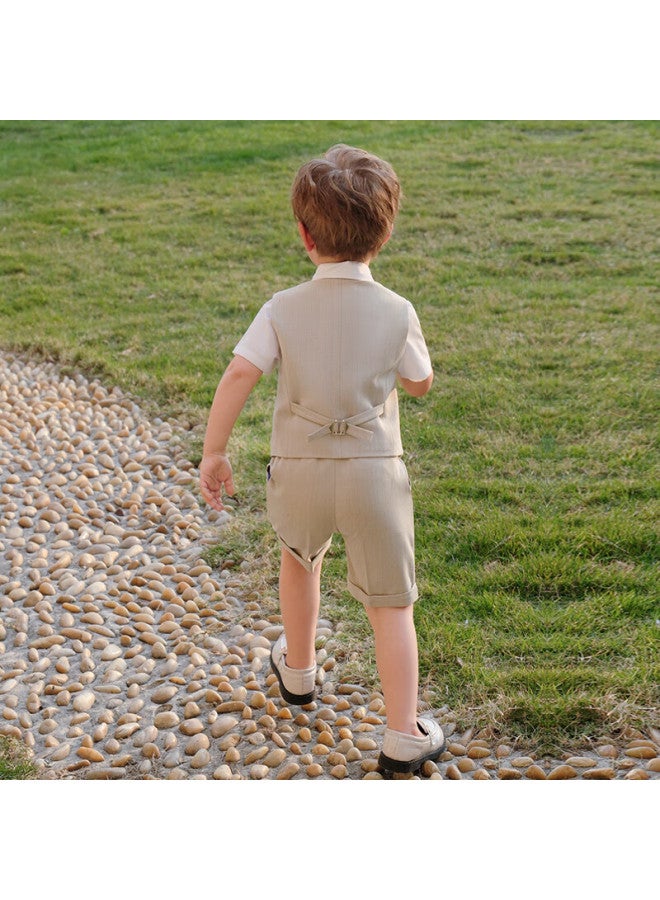 Luobobeibei Children's Suit, Korean-style Vest And Shorts Set, Boys' Children's Day Performance Outfit, Khaki Four-piece Set, Size 120 - Image 5
