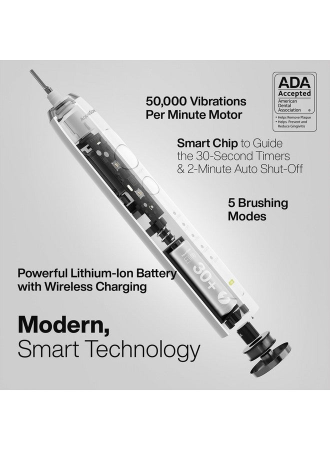 Aquasonic Aquasonic Elite Ultra-Whitening Toothbrush - ADA Accepted Power Toothbrush - 8 Proflex Brush Heads & Travel Case - 50,000 VPM Motor & Wireless Charging - 5 Modes w Smart Timer (White) - Image 2