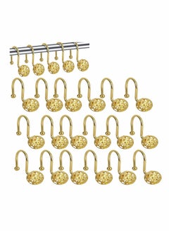 Excefore Curtain Rod Shower Curtain Hooks Rings,  12 Pcs Decorative Hollow Ball Hanger, Brass Decorative Shower Curtain Hooks, Bling Metal Rustproof Shower Hangers Rings for Bathroom, Gold  - Image 1