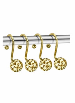 Excefore Curtain Rod Shower Curtain Hooks Rings,  12 Pcs Decorative Hollow Ball Hanger, Brass Decorative Shower Curtain Hooks, Bling Metal Rustproof Shower Hangers Rings for Bathroom, Gold  - Image 2