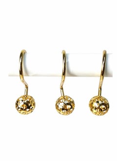 Excefore Curtain Rod Shower Curtain Hooks Rings,  12 Pcs Decorative Hollow Ball Hanger, Brass Decorative Shower Curtain Hooks, Bling Metal Rustproof Shower Hangers Rings for Bathroom, Gold  - Image 3