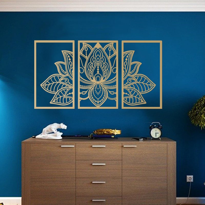 ESTART Large Lotus Flower Metal Wall Art 3-piece Set, Religion Faith Mandala Home Wall Decoration for Living Room, Bedroom, Office and Yoga Room - Image 3