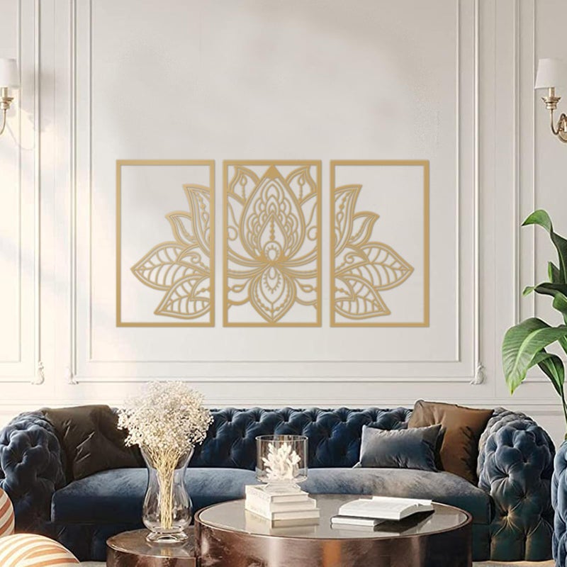 ESTART Large Lotus Flower Metal Wall Art 3-piece Set, Religion Faith Mandala Home Wall Decoration for Living Room, Bedroom, Office and Yoga Room - Image 5