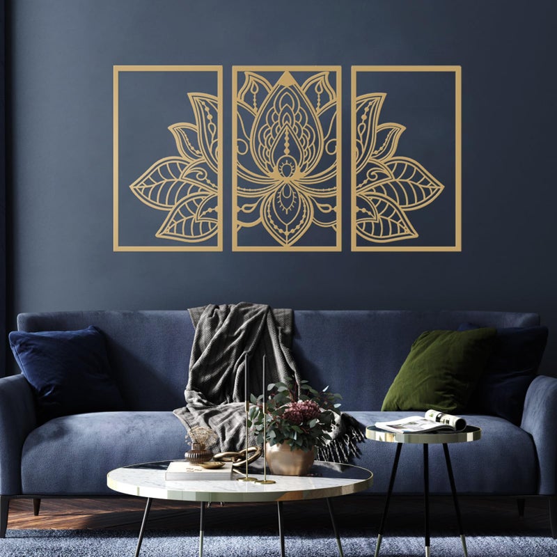 ESTART Large Lotus Flower Metal Wall Art 3-piece Set, Religion Faith Mandala Home Wall Decoration for Living Room, Bedroom, Office and Yoga Room - Image 1