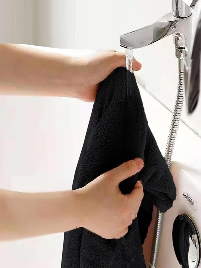 1CHASE Pack of 2 - Cotton Bath Towel, Black 70x140cm - Image 3