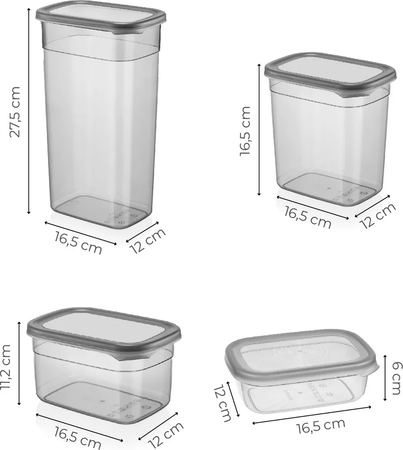 Vienev 32-Piece Sealed Rectangular Storage Container Set 8x(3.2 2 1.3 0.67 lt) with Serigraphy Label