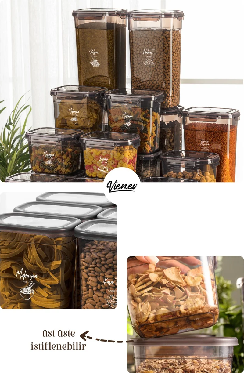 Vienev 32-Piece Sealed Rectangular Storage Container Set 8x(3.2 2 1.3 0.67 lt) with Serigraphy Label