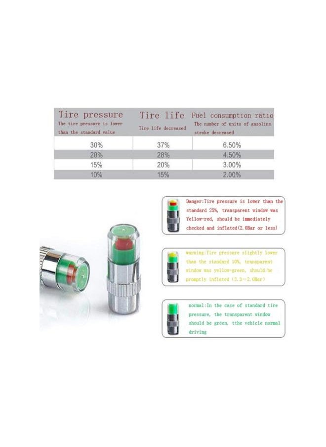 Generic - 4 Pcs Car Tire Pressure Cap Monitor Valve Stem Caps Car Tyre Pressure Sensor Indicator with 3 Color Eye Alert, Car Tyre Accessories - Image 1